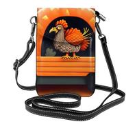 BROLEO Petit sac à main pour téléphone portable 19,3 x 12,4 cm - Motif Turquie sur citrouille - Étui à rabat en cuir pour femme, parfait pour la marche, le camping