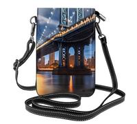 BROLEO Petit sac à main pour téléphone portable 19,3 x 12,4 cm New York Manhattan Bridge Night Prints Étui à bandoulière en cuir à rabat pour femme, parfait pour la marche, le camping