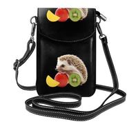 BROLEO Petit sac à main pour téléphone portable 19,3 x 12,4 cm, petit hérisson sur imprimé fruits, étui à rabat en cuir pour femme, parfait pour la marche, le camping