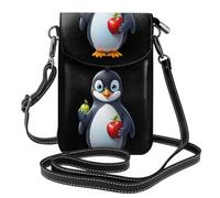 BROLEO Petit sac à main pour téléphone portable 19,3 x 12,4 cm, petit pingouin tenant une pomme, étui à rabat en cuir pour femme, parfait pour la marche, le camping