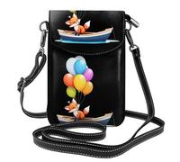 BROLEO Petit sac à main pour téléphone portable, 19,3 x 12,4 cm, petit renard assis sur le bateau en ballon, imprimé bateau en cuir, étui à rabat pour femme, parfait pour la marche, le camping