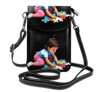 BROLEO Petit sac à main pour téléphone portable 19,3 x 12,4 cm, petite fille jouant avec des imprimés puzzle, étui à rabat en cuir pour femme, parfait pour la marche, le camping