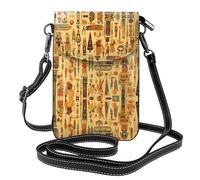 BROLEO Petit sac à main pour téléphone portable 19,3 x 12,4 cm - Série Tribe de l'Égypte ancienne - Étui à rabat en cuir pour femme, parfait pour la marche, le camping