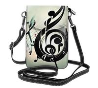 BROLEO Petit sac à main pour téléphone portable 19,3 x 12,4 cm sur le thème musical Clefs de musique imprimés clés de musique Étui en cuir à rabat pour femme, parfait pour la marche, le camping