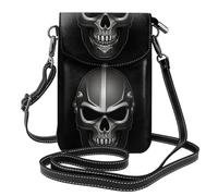 BROLEO Petit sac à main pour téléphone portable de 19,3 x 12,4 cm, avec motif tête de mort, imprimé autocollant, en cuir, pour femme, parfait pour la marche, le camping