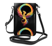 BROLEO Phoenix Under the Rainbow Print Téléphone portable pour femme avec prépuce en cuir et bandoulière réglable
