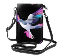 BROLEO Pigeon avec plumes colorées imprimé téléphone portable pour femme avec prépuce en cuir, étui à rabat en bandoulière, petite bandoulière réglable