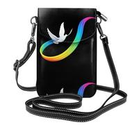 BROLEO Pigeon dessinant un arc dans le ciel Impression Téléphone portable pour femme avec prépuce en cuir, étui à rabat en bandoulière, petite bandoulière réglable