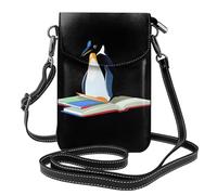 BROLEO Pingouin lisant un livre d'images - Téléphone portable pour femme avec prépuce en cuir - Étui à rabat en bandoulière - Petite bandoulière réglable