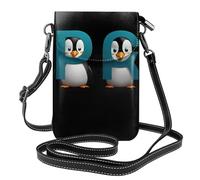 BROLEO Pingouins avec lettres imprimées Téléphone portable pour femme avec prépuce en cuir, étui à rabat en bandoulière, petite bandoulière réglable