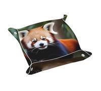 BROLEO Plateau de rangement double face en cuir pour clés, montre, maquillage et autres petits objets - Motif panda rouge