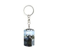 BROLEO Porte-clés rectangulaire en métal robuste pour homme et femme - Motif buffle d'eau antirouille, blanc, taille unique