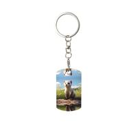 BROLEO Porte-clés rectangulaire en métal robuste pour homme et femme - Ne rouille pas - Image de furet sauvage, blanc, taille unique