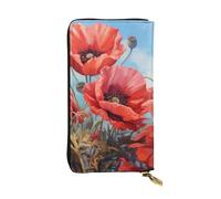 BROLEO Portefeuille en cuir - Portefeuille élégant et durable pour femme avec plusieurs compartiments et fermeture éclair, motif coquelicots sur ciel bleu, noir, taille unique, Noir , Taille unique