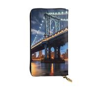 BROLEO Portefeuille en cuir - Portefeuille élégant et durable pour femme avec plusieurs compartiments et fermeture éclair Motif New York Manhattan Bridge Night Picture, noir, taille unique, Noir ,
