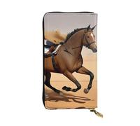 BROLEO Portefeuille en cuir - Portefeuille élégant et durable pour femme avec plusieurs compartiments et fermeture éclair, motif cheval qui court dans le sable du désert, photo, noir, taille unique,
