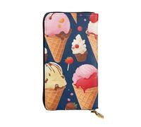 BROLEO Portefeuille en cuir - Portefeuille élégant et durable pour femme avec plusieurs compartiments et fermeture éclair, motif crème glacée, noir, taille unique, Noir , Taille unique