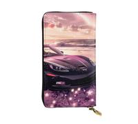 BROLEO Portefeuille en cuir - Portefeuille élégant et durable pour femme avec plusieurs compartiments et fermeture éclair, motif voiture de sport au bord de la mer, noir, taille unique, Noir , Taille