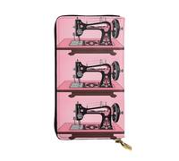 BROLEO Portefeuille en cuir - Portefeuille élégant et durable pour femme avec plusieurs compartiments et fermeture éclair Design vintage rose machine à coudre image, noir, taille unique, Noir , Taille