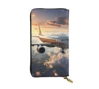 BROLEO Portefeuille en cuir - Portefeuille élégant et durable pour femme avec plusieurs compartiments et fermeture éclair Motif avions sont en plein essor, noir, taille unique, Noir , Taille unique