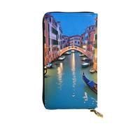 BROLEO Portefeuille en cuir - Portefeuille élégant et durable pour femme avec plusieurs compartiments et fermeture éclair, image de nuit de Venise, noir, taille unique, Noir , Taille unique