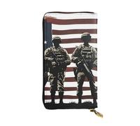 BROLEO Portefeuille en cuir - Portefeuille élégant et durable pour femme avec plusieurs compartiments et fermeture éclair, motif soldats militaires américains, image patriotique du jour commémoratif,