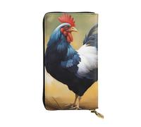 BROLEO Portefeuille en cuir - Portefeuille élégant et durable pour femme avec plusieurs compartiments et fermeture éclair, motif dessin animé, photo de poulet, noir, taille unique