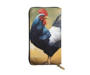 BROLEO Portefeuille en cuir - Portefeuille élégant et durable pour femme avec plusieurs compartiments et fermeture éclair, motif dessin animé, photo de poulet, noir, taille unique