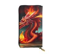 BROLEO Portefeuille long en cuir avec image du roi dragon en feu pour filles et femmes à la mode - Durable, élégant et fonctionnel, Noir , Taille unique