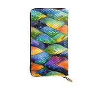 BROLEO Portefeuille long en cuir avec motif écailles de poisson arc-en-ciel pour filles et femmes à la mode - Durable, élégant et fonctionnel, Noir , Taille unique