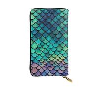 BROLEO Portefeuille long en cuir avec motif écailles de sirène pour filles et femmes à la mode - Durable, élégant et fonctionnel, Noir , Taille unique