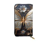 BROLEO Portefeuille long en cuir blanc doré avec papillons pour filles et femmes à la mode, durable, élégant et fonctionnel, noir, taille unique