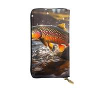 BROLEO Portefeuille long en cuir imprimé Brook Trout Fly Fishing pour filles et femmes à la mode - Durable, élégant et fonctionnel, Noir , Taille unique