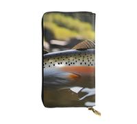 BROLEO Portefeuille long en cuir imprimé Brook Trout Fly Fishing pour filles et femmes à la mode - Durable, élégant et fonctionnel, Noir , Taille unique