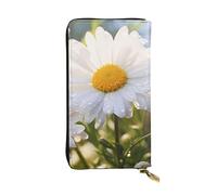 BROLEO Portefeuille long en cuir imprimé marguerite blanche pour filles et femmes à la mode - Durable, élégant et fonctionnel, Noir , Taille unique