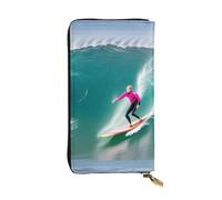 BROLEO Portefeuille long en cuir imprimé Surfer People pour filles et femmes à la mode - Durable, élégant et fonctionnel, Noir , Taille unique