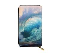 BROLEO Portefeuille long en cuir imprimé vague bleu océan pour filles et femmes à la mode - Durable, élégant et fonctionnel, Noir , Taille unique