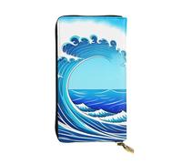 BROLEO Portefeuille long en cuir imprimé vague de mer bleue pour filles et femmes à la mode - Durable, élégant et fonctionnel, Noir , Taille unique