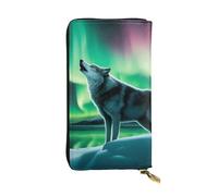 BROLEO Portefeuille long en cuir imprimé Wolves Howl in the Northern Lights pour filles et femmes à la mode - Durable, élégant et fonctionnel, Noir , Taille unique