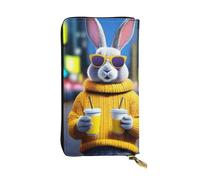 BROLEO Portefeuille long en cuir motif lapin avec image de boisson pour filles et femmes à la mode - Durable, élégant et fonctionnel, Noir , Taille unique