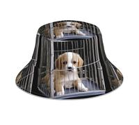 BROLEO Puppy in Cage Prints Chapeau bob réfléchissant Design double face élégant et fonctionnel pour protection solaire Noir