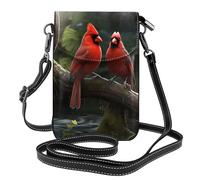 BROLEO Red Birds Fauna Wild Print Téléphone portable pour femme avec prépuce en cuir et bandoulière réglable