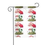 BROLEO Roses champignons qui poussent ensemble - Impression sur mât de drapeau de jardin - Décoration de cour extérieure - Double face - 30,5 x 45,7 cm