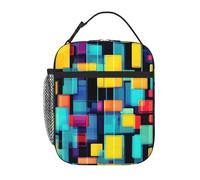 BROLEO Sac à déjeuner isotherme portable avec diagramme géométrique carré et image réutilisable durable pour homme et femme