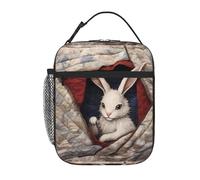 BROLEO Sac à déjeuner isotherme portable avec motif de lapin blanc dans la couette - Sac à déjeuner réutilisable durable pour homme et femme