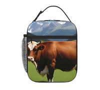 BROLEO Sac à déjeuner isotherme portable avec motif vache suisse marron réutilisable durable pour homme et femme