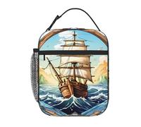 BROLEO Sac à déjeuner isotherme portable et réutilisable pour homme et femme Motif boussole nautique