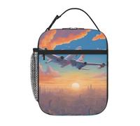 BROLEO Sac à déjeuner isotherme portable, joli motif avion, sac à déjeuner réutilisable, durable, pour homme et femme, facile à transporter