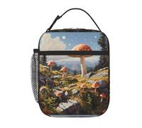 BROLEO Sac à déjeuner isotherme portable, motif champignons sur la colline, réutilisable, durable, pour homme et femme