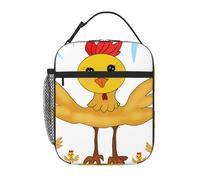 BROLEO Sac à déjeuner isotherme portable, motif coq dans le carré, sac à déjeuner réutilisable, durable, pour homme et femme, facile à transporter